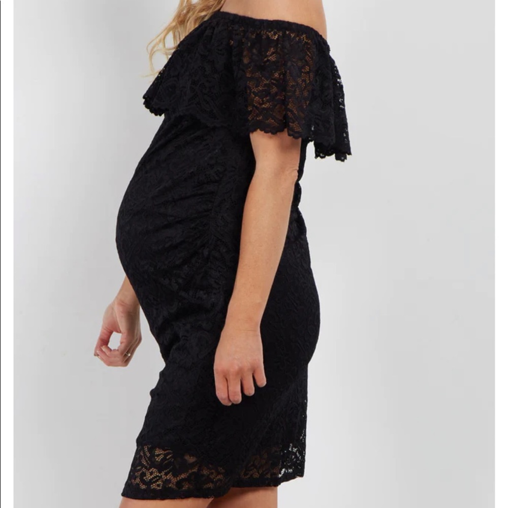 Black Lace Off Shoulder Fitted Maternity Dress